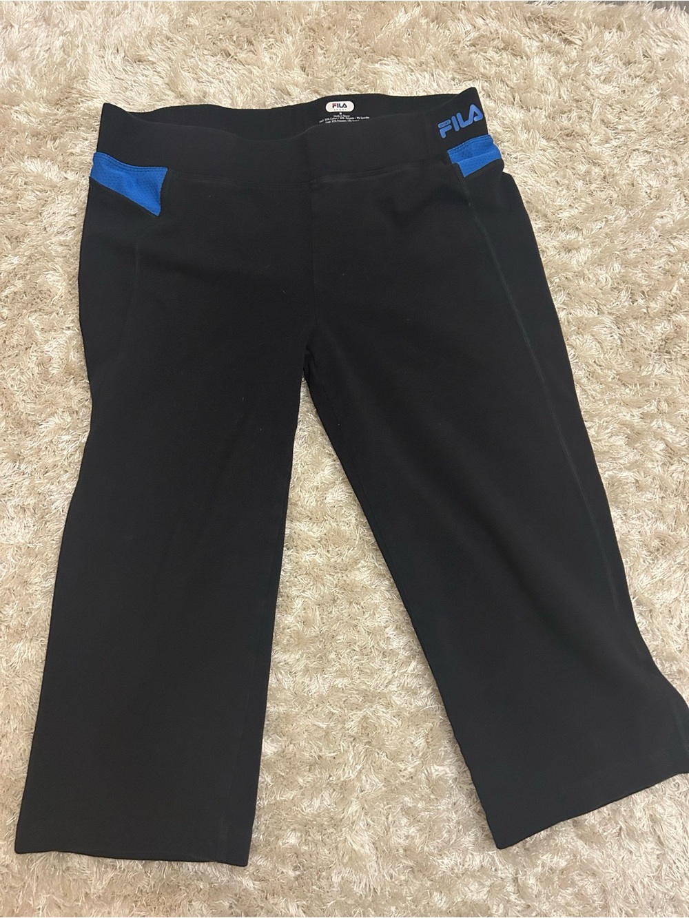 FILA Black Cropped Capri Pants with Blue Accents